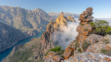 Wall Mural - A mountain range with a river running through it