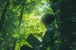 © Maelgoa - A man reading a book under a canopy of trees, the dappled sunlight filtering through the leaves as he loses himself in the pages