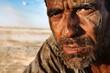 © Maelgoa - A dynamic close-up of a parched man navigating the scorching desert terrain, embodying resilience and perseverance
