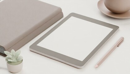 Tablet on Table with Decoration - Tablet Mockup for Application Presentation, Web Design or User Interface Design - Template for Representation and Presentation of Design