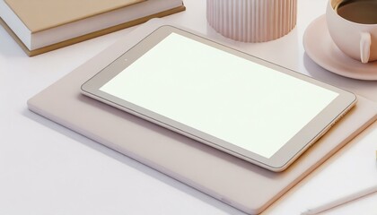Tablet on Table with Decoration - Tablet Mockup for Application Presentation, Web Design or User Interface Design - Template for Representation and Presentation of Design