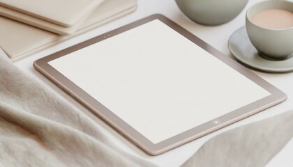 Tablet on Table with Decoration - Tablet Mockup for Application Presentation, Web Design or User Interface Design - Template for Representation and Presentation of Design