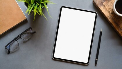 Tablet on Table with Decoration - Tablet Mockup for Application Presentation, Web Design or User Interface Design - Template for Representation and Presentation of Design