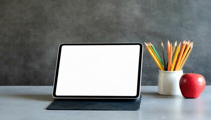 Tablet on Table with Decoration - Tablet Mockup for Application Presentation, Web Design or User Interface Design - Template for Representation and Presentation of Design
