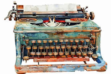 A lovely watercolor of a vintage typewriter, invoking nostalgia for classic literature, isolated white background