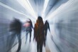 blurred motion of diverse businesspeople walking in office building corridor abstract photo