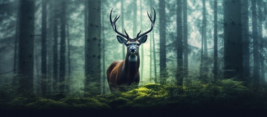stag with foggy forest background