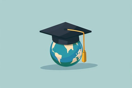 graduation cap with earth globe symbolizing global business education and studying abroad back to school concept illustration