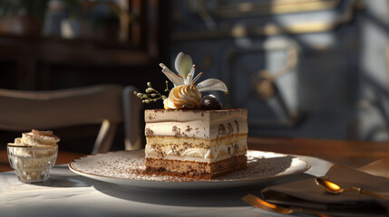 Delicious sweet dessert tiramisu for gourmets