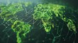 © cvetikmart - A network of corporate sustainability efforts depicted as green nodes interconnected on a global map. Corporate carbon reduction