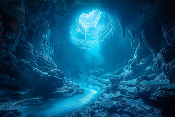 Wall Mural - a mysterious cave system winding through underground chambers and stalactite formations, harboring u