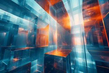 Wall Mural - Technology concept background with glass structures, 3D Render 