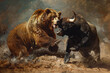 © TP71 - bear fighting with an angry bull - stock market symbols