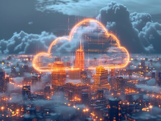 Wall Mural - Visualize the future of smart cities and cloud computing with a concept image showcasing wireless internet communication, cloud storage, and services