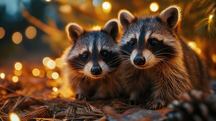 Wall Mural - little raccoon at christmas. created with generative ai.