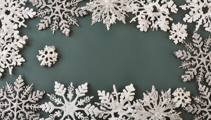 Wall Mural - isolated white silver snowflakes frame overlay on a transparent background