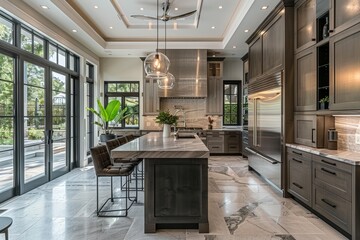 Modern Kitchen Mockup: An open-concept kitchen with minimalist cabinetry, customizable countertops, and stainless steel appliances