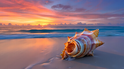 Canvas Print - Beautiful conch shell on the beach