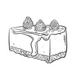 Slice of Raspberry Cheesecake. Traditional sweet bakery. Vector engraved icon. For restaurant and cafe menu, baker shop, bread, pasty, desserts, sweets. Sketch Hand drawn isolated