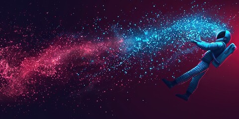 Wall Mural - person flying across sky leaving trail of colorful energy