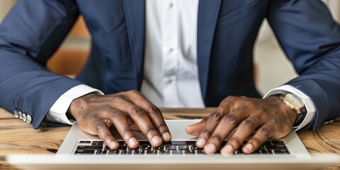 Wall Mural - black professional typing on laptop computer in suit