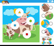 match the pieces activity with cartoon cow and calf farm animals