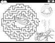 maze game with cartoon crab and crayfish coloring page