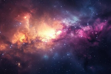 Wall Mural - Cosmic landscape. Spiral galaxy amidst nebula. Illustration of a background with a majestic space theme.