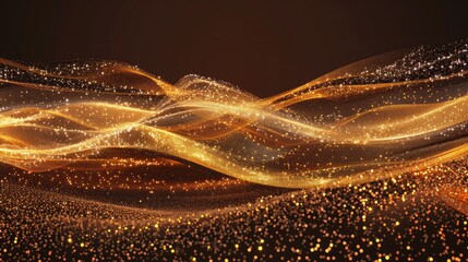 Wall Mural - Abstract shine glow backgound. Gold (bronze) glitter wave on brown.