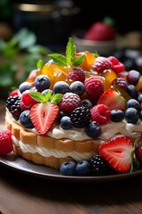 Wall Mural - Delicious fruit tart with fresh berries and citrus