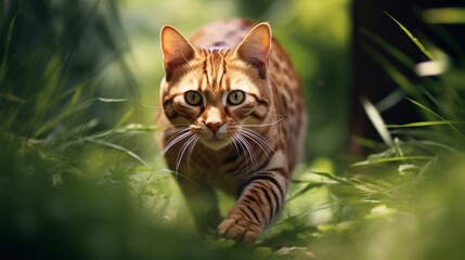 Canvas Print - Curious cat in the grass