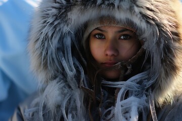 Poster - person in warm winter clothing with fur-lined hood