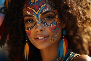 Canvas Print - colorful face painting on woman's face