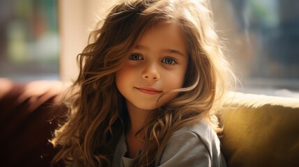 Canvas Print - Smiling young girl with curly hair