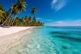 Fototapeta Mapy - Tropical beach paradise with palm trees and turquoise waters