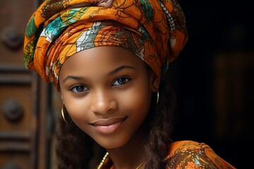 Poster - Vibrant portrait of a young woman in traditional african headwrap