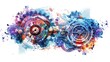© JK_kyoto - Creative watercolor of an intricate machine part representing engineering in cyber styles, clipart watercolor on white background