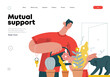 Mutual Support: Look after neighbor's house -modern flat vector concept illustration of man watering plants, looking after neighbors' cat A metaphor of voluntary, collaborative exchanges of services
