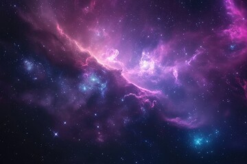 Wall Mural - Interstellar adventure. Spaceship navigating through nebula. Illustration of a background with a majestic space theme.
