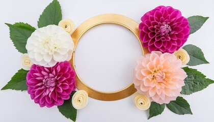 Wall Mural - paper craft flowers with gold hoop mockup