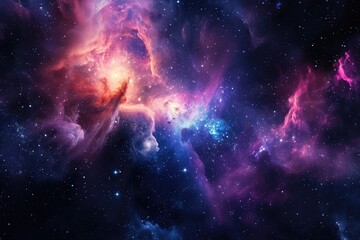 Wall Mural - Epic cosmic nebula and twinkling stars. Illustration of a background with a majestic space theme.