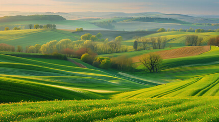 Wall Mural - Green Landscape With Rolling Hills and Trees