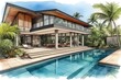 © OzCam - Modern Far North Queensland home, sleek design, large pool, lush garden. Open spaces, clean lines, natural light, sustainable.