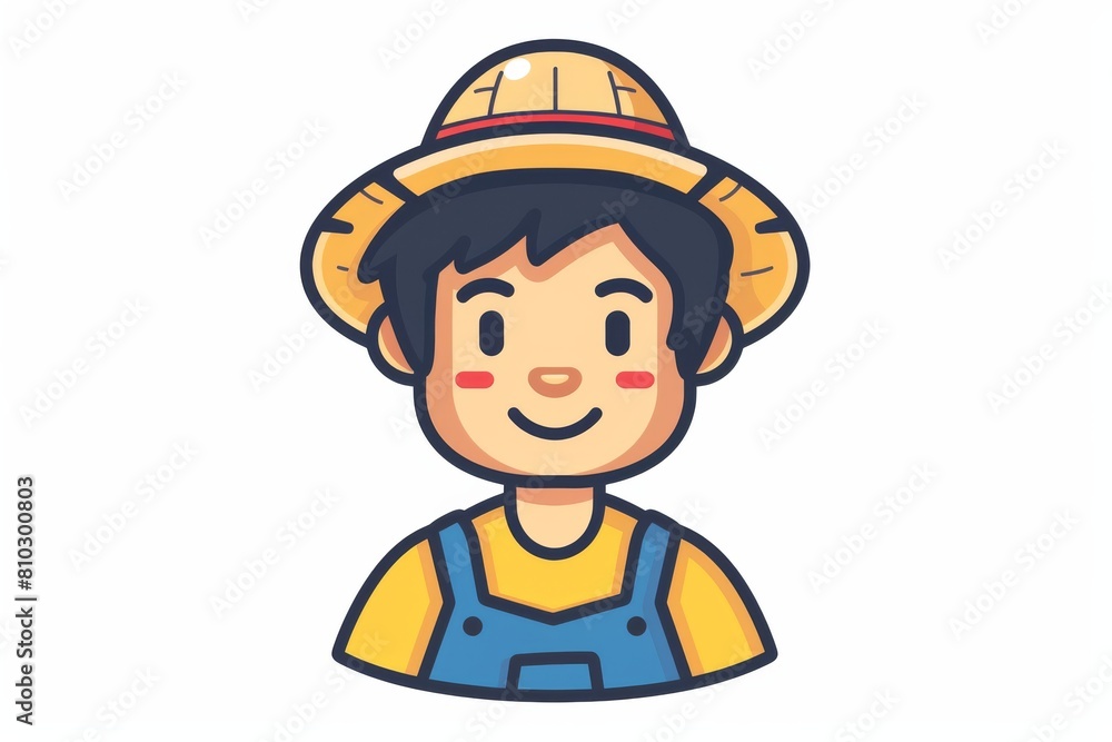 Lively, cartoon-style drawing of a farmer in overalls and a straw hat ...