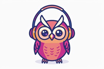 Vibrant illustration of a cute cartoon owl wearing headphones, depicting a whimsical take on enjoying music or representing a dj