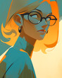 Comic book style illustration of girl with glasses