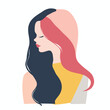 Female character minimalistic portrait, serene woman, modern art style, long hair, side profile view. Abstract woman illustration, colorful hair, artistic portrait, beauty concept