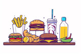 Fototapeta Motyle - Illustration of unhealthy fast-food and junk food, Generative Ai