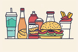 Fototapeta Motyle - Illustration of unhealthy fast-food and junk food, Generative Ai