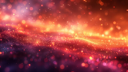 Wall Mural - Red and purple bokeh lights with sparkling particles across a dreamlike landscape. Festive and magical atmosphere concept, 8k Wallpaper High-resolution digital art.